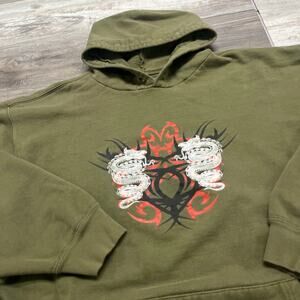 Vintage y2k Army Green Men XL Dragon Skater Tribal Seattle Cotton Graphic Hoodie